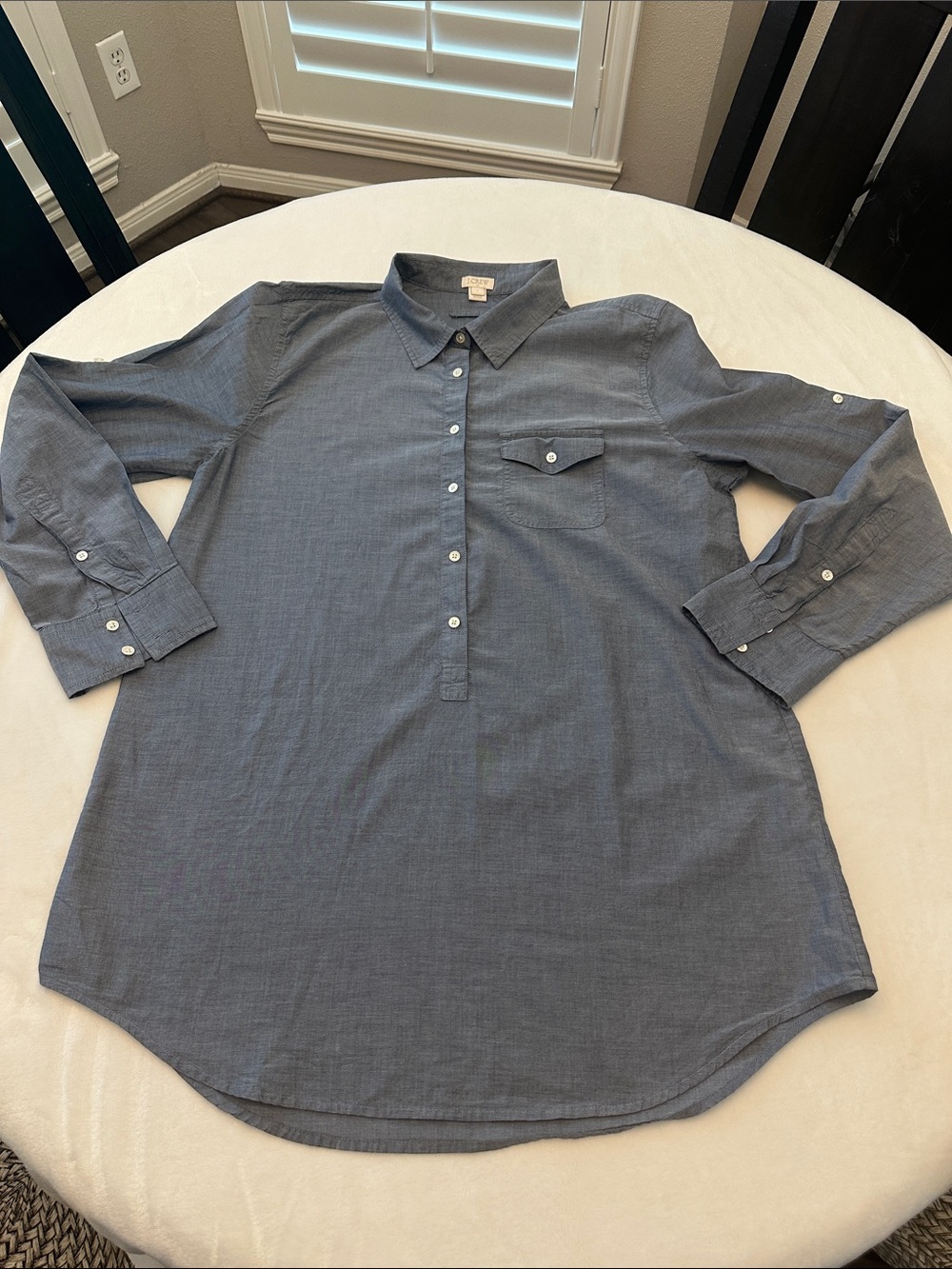 J. Crew Factory Blue Chambray-Style Long Sleeve Tunic Shirt